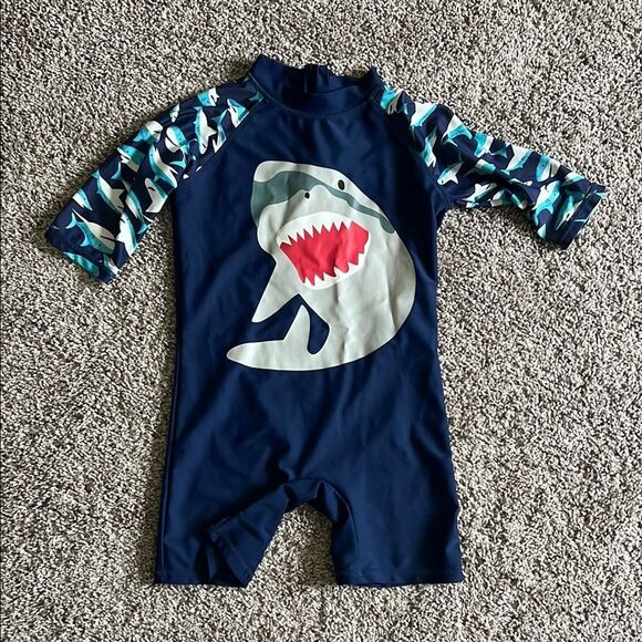 Kids Shark Swim Suit - Navy Blue - Picture 1 of 4